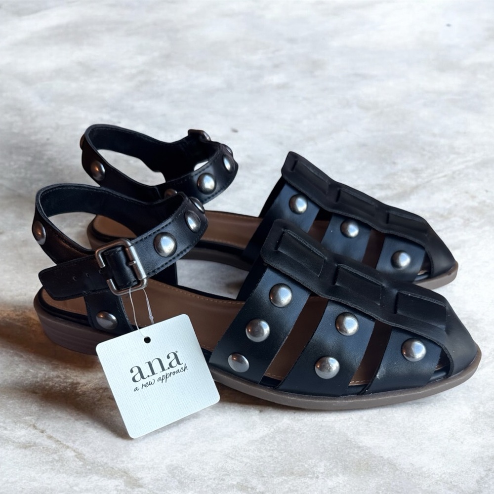 Ana Black Studded Sandals